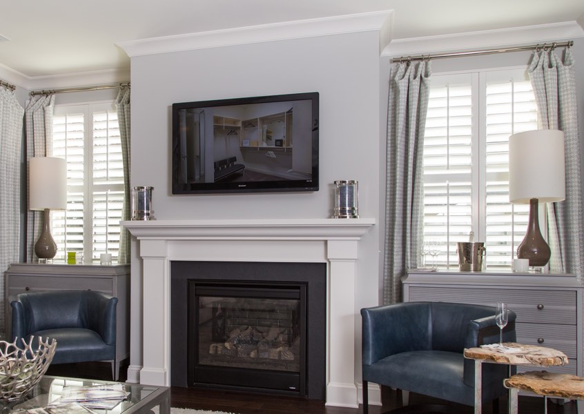 tv room Orlando faux wood shutters